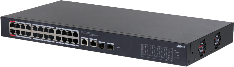 Switch 24 PoE 100Mbps + 2 ports Ethernet Gigabit + 2 ports optique - 240W - Cloud manageable - rackable