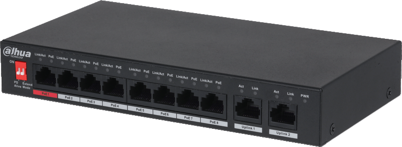 Switch 8 ports PoE 100Mbps + 2 ports Ethernet Gigabit - 96W