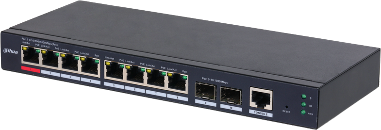 Switch 8 ports PoE Gigabit + 2 ports optiques Gigabit - manageable