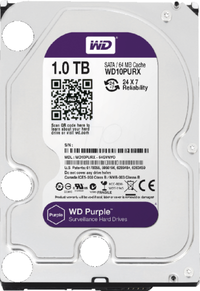Disque dur 1TB WD Purple 3.5" spécial vidéosurveillance HDD WD10PURX