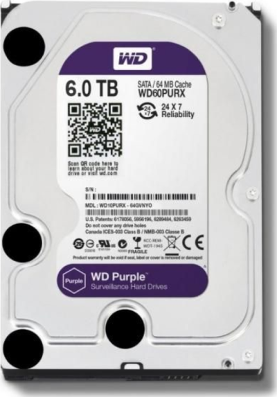 Disque dur 6TB WD Purple 3.5" spécial vidéosurveillance HDD WD60PURX
