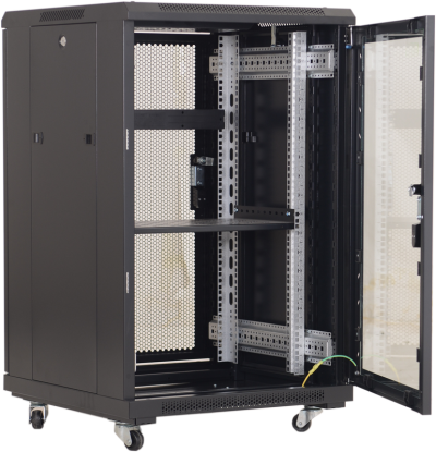 Armoire réseau sur pied 19" 27U 600x1000 - 4 Ventilateurs intégrés + 1 étagère (baie informatique)