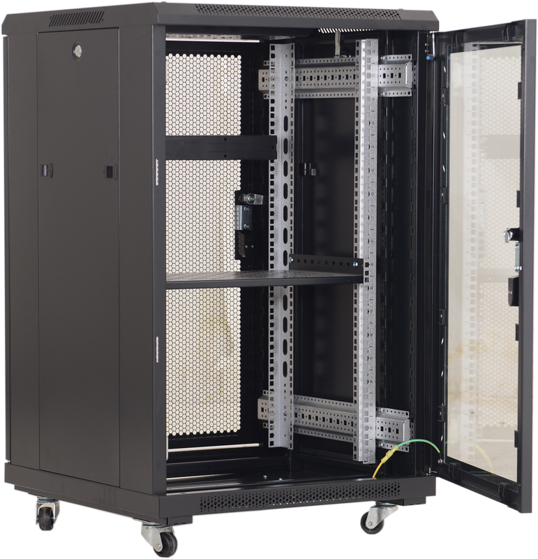 Armoire réseau sur pied 19" 27U 600x1000 - 4 Ventilateurs intégrés + 1 étagère (baie informatique)