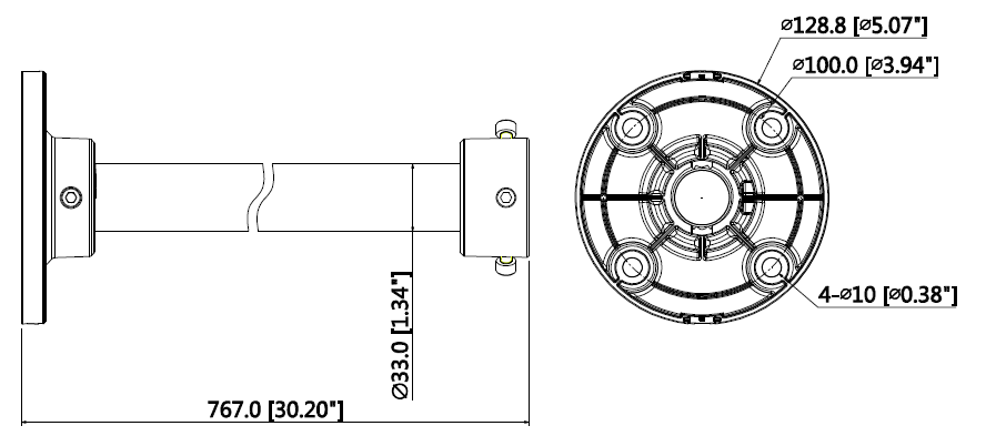 Support rallonge montage au plafond 767mm dôme ou fisheye – Image 3