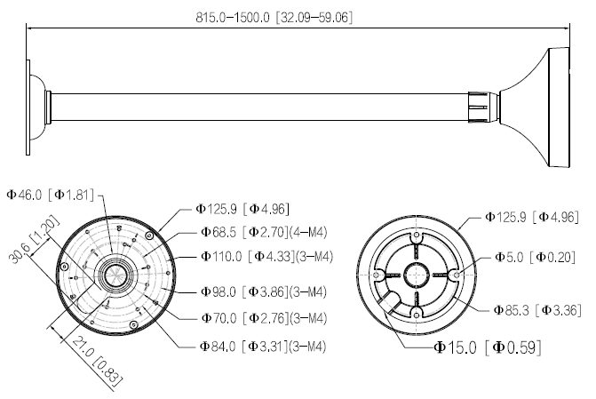 Support rallonge montage au plafond ajustable 815~1500mm – Image 3