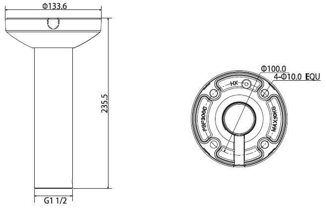 Support rallonge montage au plafond 235mm dôme – Image 3