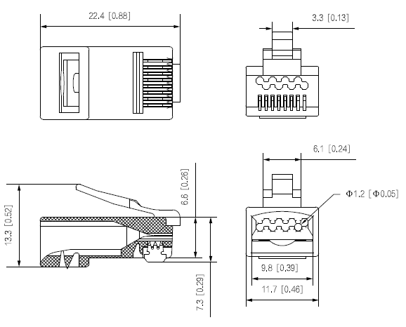 Connecteur RJ45 mâle CAT6 UTP traversant (boîte de 100) – Image 2