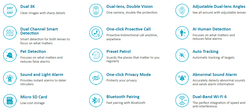Caméra WIFI double PT 360° + Fixe, 5MP IR30m, Micro et HP – Image 3