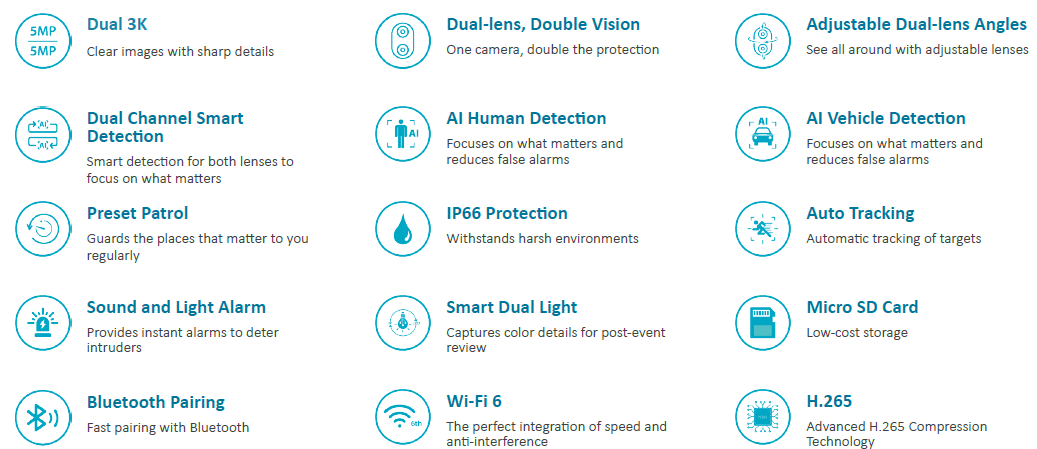 Caméra WIFI double PT 50m/40m + Fixe 30m/20m, 5MP, Micro et HP – Image 3