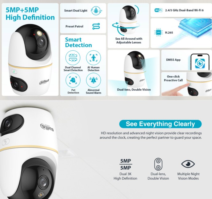 Caméra WIFI double PT 360° + Fixe, 5MP IR30m, Micro et HP – Image 4