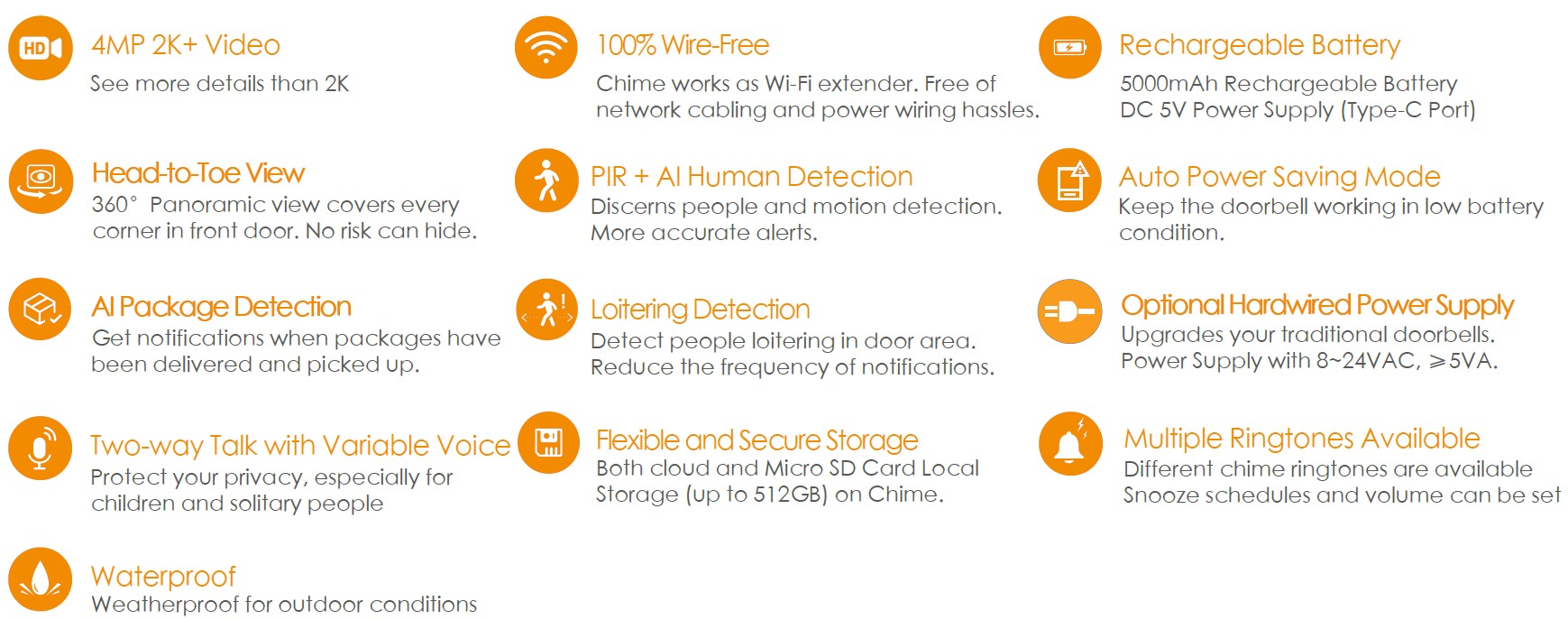 Sonnette vidéo DOORBELL 3 KIT 4MP avec batterie intégrée + carillon – Image 2