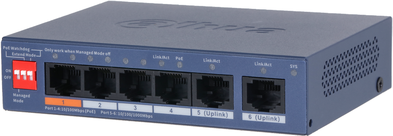 Switch 4 ports PoE 100Mbps + 2 ports Ethernet Gigabit - 60W - Cloud manageable