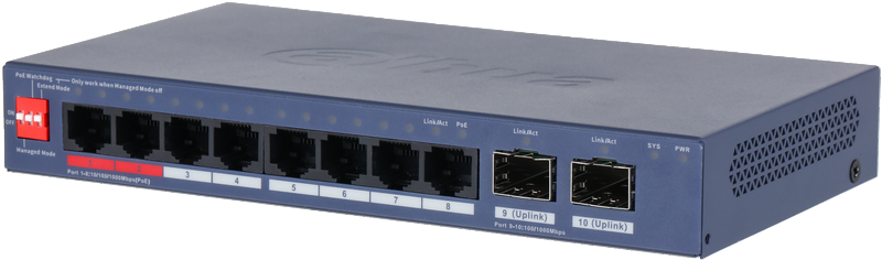 Switch 8 ports PoE Gigabit + 2 ports optique - 110W - Cloud manageable